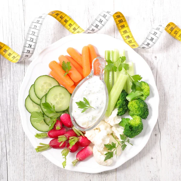 Rauwe Groente Dip Met Meter Health Food Concept — Stockfoto