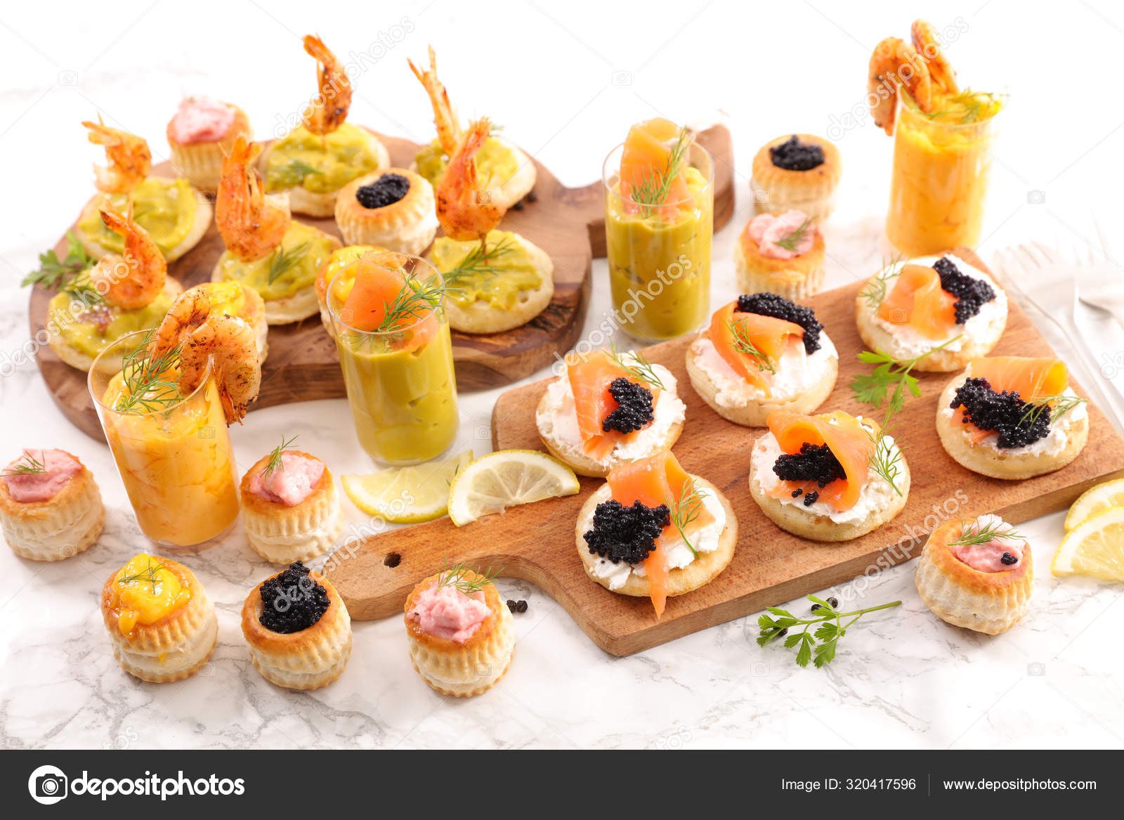 Assorted Canape Finger Food Festive Appetizer Table Stock Photo by