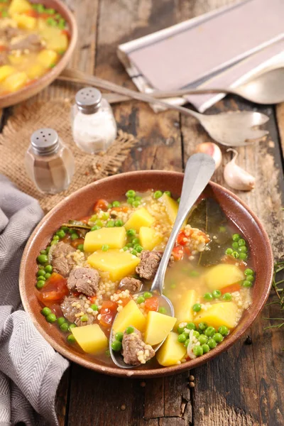 Soupe Aux Légumes Boeuf Vue Sur Dessus — Photo