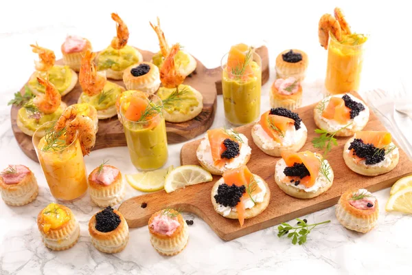 Assorted Canape Finger Food Festive Appetizer Table — Stockfoto