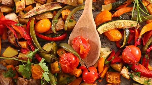 Roasted Various Vegetable Wooden Spoon — Stock Photo, Image