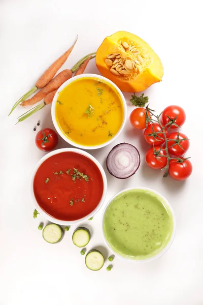 Colección Sopa Verduras Con Ingrediente Sobre Fondo Blanco — Foto de Stock