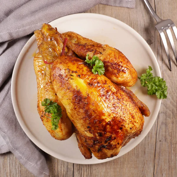 Roasted Chicken Plate Top View — Stock Photo, Image