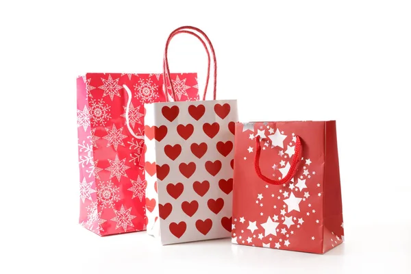 Χριστουγεννιάτικη Τσάντα Για Ψώνια Διακόσμηση Που Απομονώνεται Λευκό Φόντο — Φωτογραφία Αρχείου
