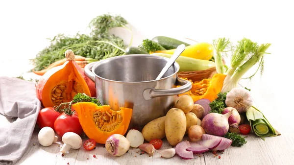 Cooking Pot Raw Vegetable Soup — Stock Photo, Image