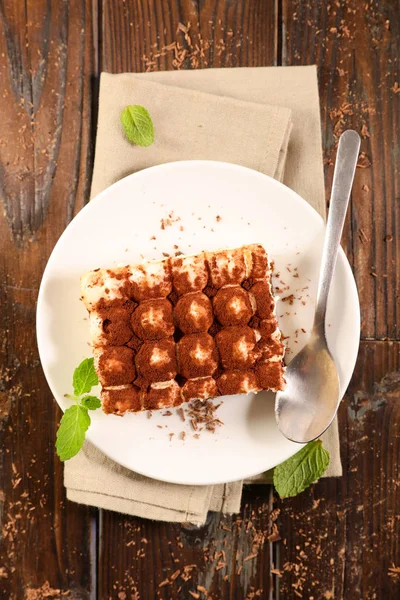 Delicioso Pastel Tiramisú Con Cacao — Foto de Stock