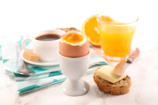 Ovo Cozido Suco Laranja Xícara Café — Fotografia de Stock