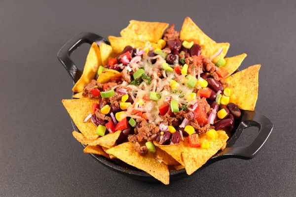 Nachos Con Carne Res Verduras Queso — Foto de Stock