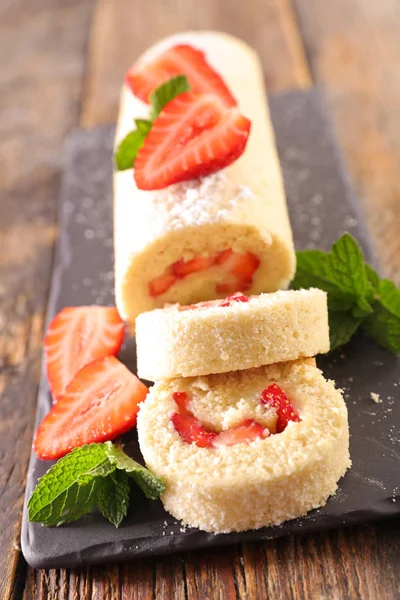 Pastry Roll Cream Strawberry — Stock Photo, Image