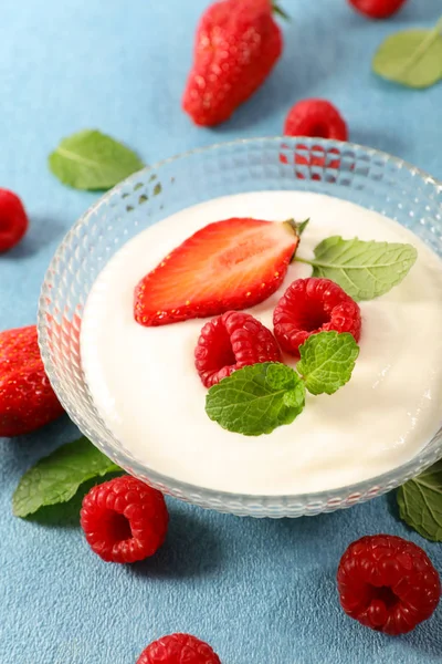 Bowl Yogurt Berry Fruit — Stock Photo, Image