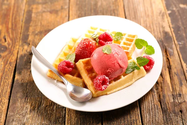 Waffle Fruit Ice Cream Plate — Stock Photo, Image