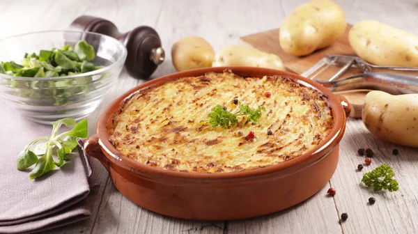 Gebakken Aardappel Gehakt Rundvlees Traditionele Hachis Parmentier Herderstaart — Stockfoto