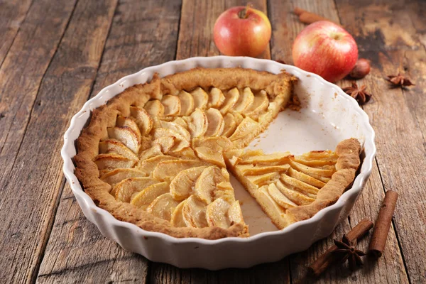 Tarte Aux Pommes Gastronomique Maison Sur Fond Bois — Photo