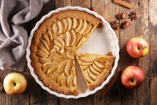 Homemade Gourmet Apple Pie Wooden Background — Stock Photo, Image