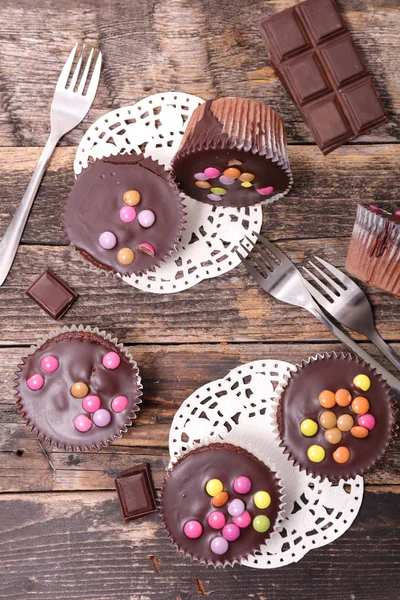 Chocolate Brownie Cake Candy Top View — Stockfoto