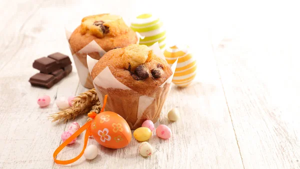 Muffin Cioccolato Con Uovo Pasqua Caramelle — Foto Stock