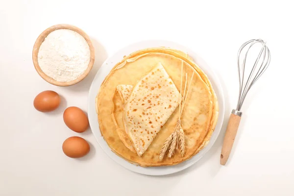 Crêpe Met Ingrediënt Bovenaanzicht Geïsoleerd Witte Achtergrond — Stockfoto