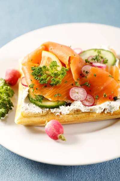 Waffle Cream Vegetable Salmon Fillet — 스톡 사진