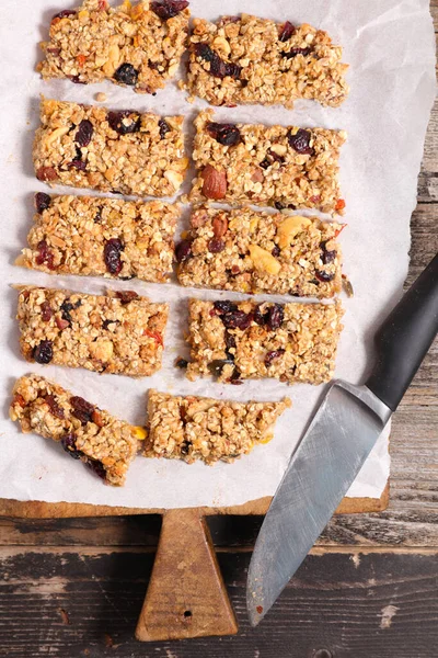 Barra Granola Caseiro Com Baga Nozes — Fotografia de Stock