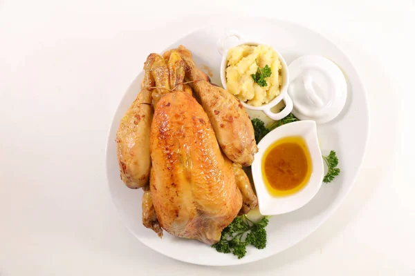 Pieczony Kurczak Puree Ziemniaczanym Sosem — Zdjęcie stockowe