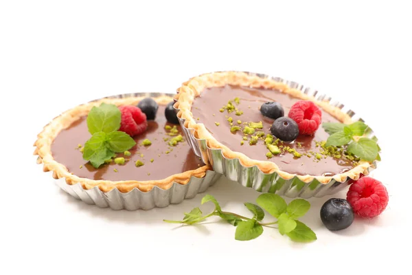 Delicious Chocolate Tart Berry Fruit White Background — Stock Photo, Image