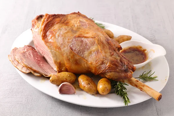 Lamb Leg Potato Rosemary — Stock Photo, Image