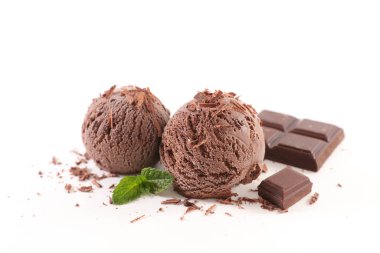 Beyaz arka planda izole edilmiş çikolatalı dondurma