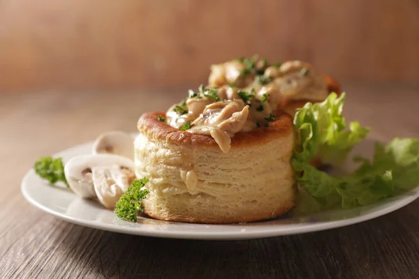 French Puff Pastry Filling Chicken Cream Mushroom — Stock Photo, Image