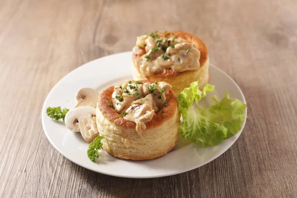 French Puff Pastry Filling Chicken Cream Mushroom — Stock Photo, Image