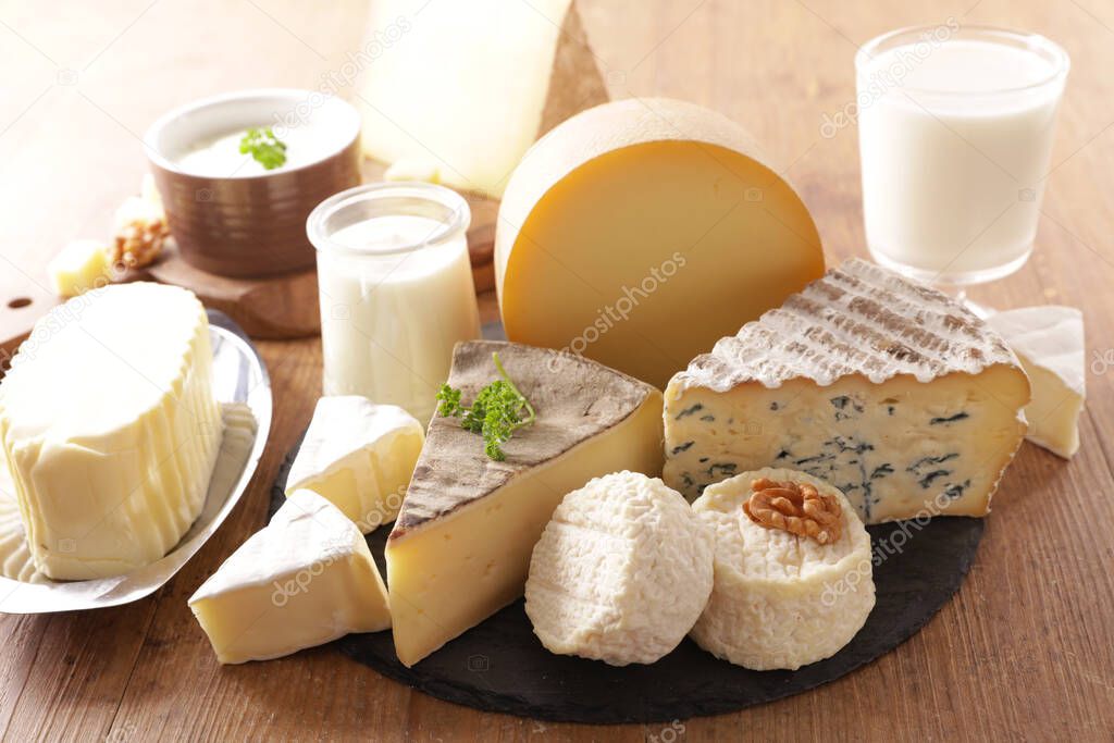 assorted of dairy product- cheese, milk, butter, yogurt