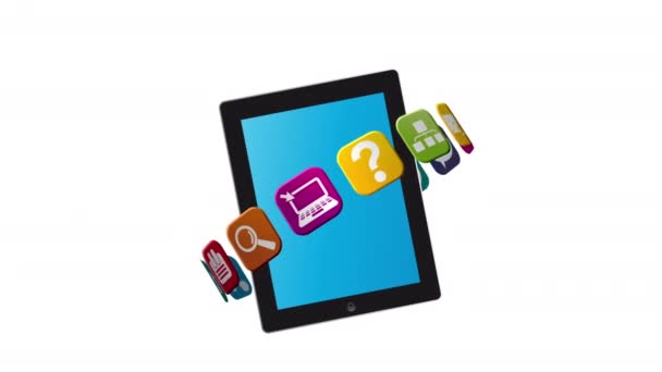 Tablet Com Conjunto Aplicação Colorida — Vídeo de Stock