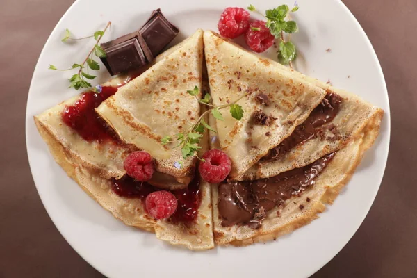 Crêpe Gourmande Chocolat Confiture Framboises — Photo