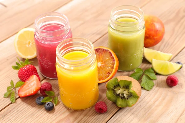 Fruit Juice Berry Fruit Orange Kiwi Smoothie Straw — Stock Photo, Image