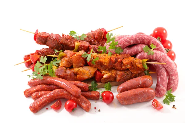 Assortiment Viande Barbecue Avec Saucisse Brochette — Photo