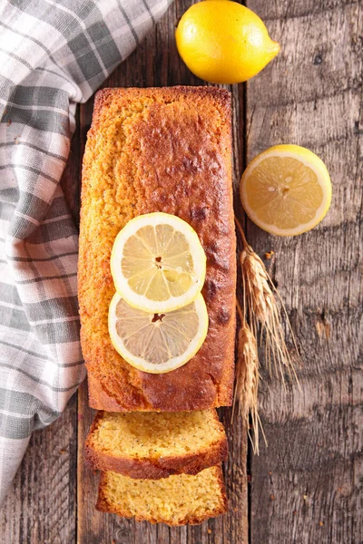 Lemon Pound Cake Wood Background — Stock Photo, Image