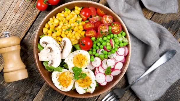 Buddha Bowl Mixed Colorful Vegetable Salad — Stock Video
