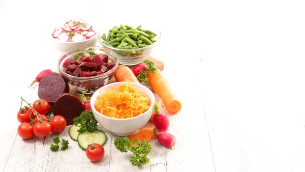 Vegetable Salad Carrot Beetroot Radish Bean Copy Space — Stock Photo, Image