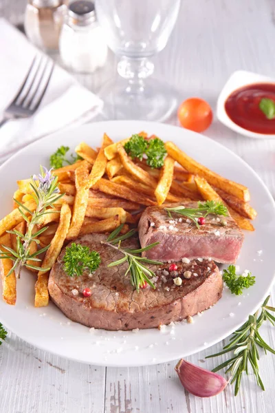 Plate Beefsteak French Fries — Stock Photo, Image