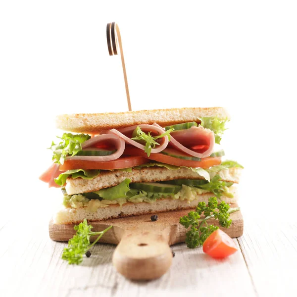 Клубний Бутерброд Шинкою Помідорами Салатом Огірком — стокове фото