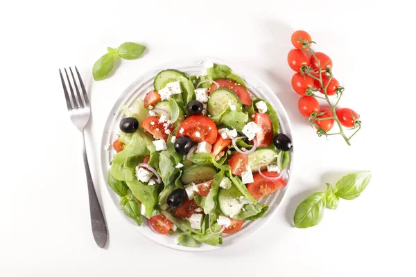 Gemüsesalat Mit Käse Zwiebeltomaten Und Oliven — Stockfoto