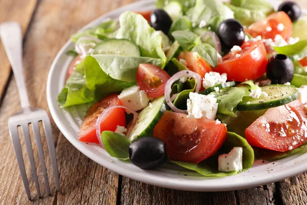 Vegetable Salad Cheese Onion Tomato Olive — Stock Photo, Image