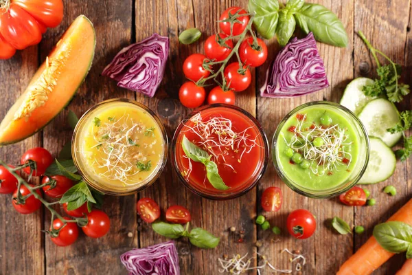 Gazpacho Sopa Fria Vegetal Com Ingrediente — Fotografia de Stock