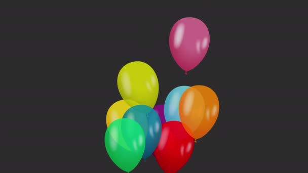 Colorful Balloons Flying Black Background — Stock Video