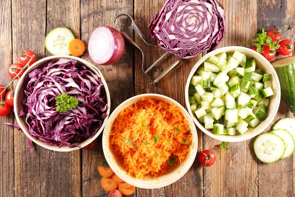 Assorted Vegetable Salad Cabbage Cucumber Grated Carrot — Stock Photo, Image