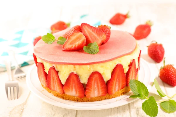Strawberry Cake Cream Wood Background — Stock Photo, Image