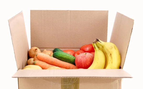 Delivery Box Fresh Fruits Vegetables Fresh Vegetables Cardboard Box — Stock Photo, Image