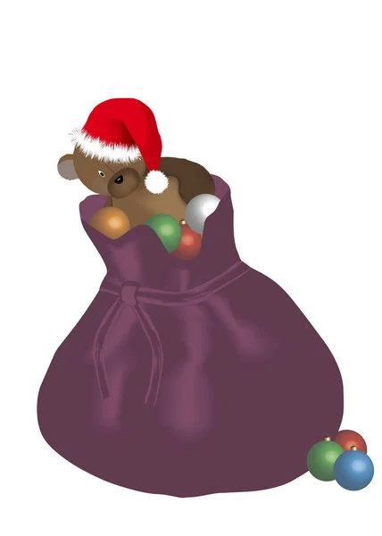 Noel topları ve oyuncak ayı ile çanta