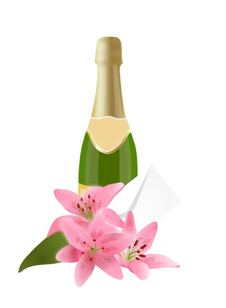 Şampanya lilyum ve zarf bir buket