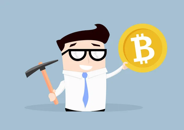 Wydobywanie Bitcoin biznesmen — Wektor stockowy