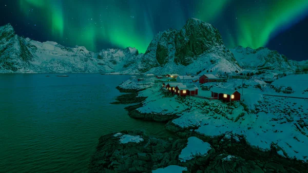 Hamnoy auroras boreales —  Fotos de Stock